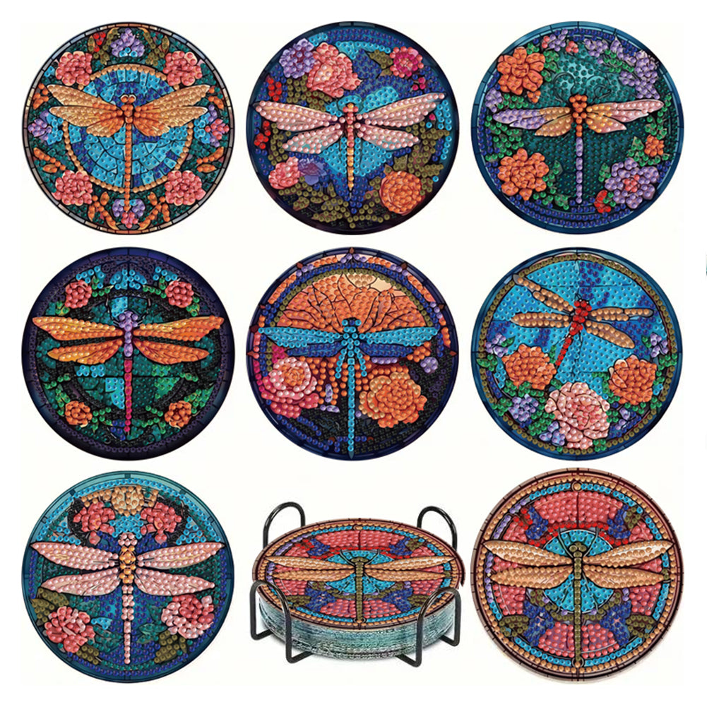 8pcs DIY Diamond Painting Coasters Kits Wooden Diamond Coaster Craft with Holder