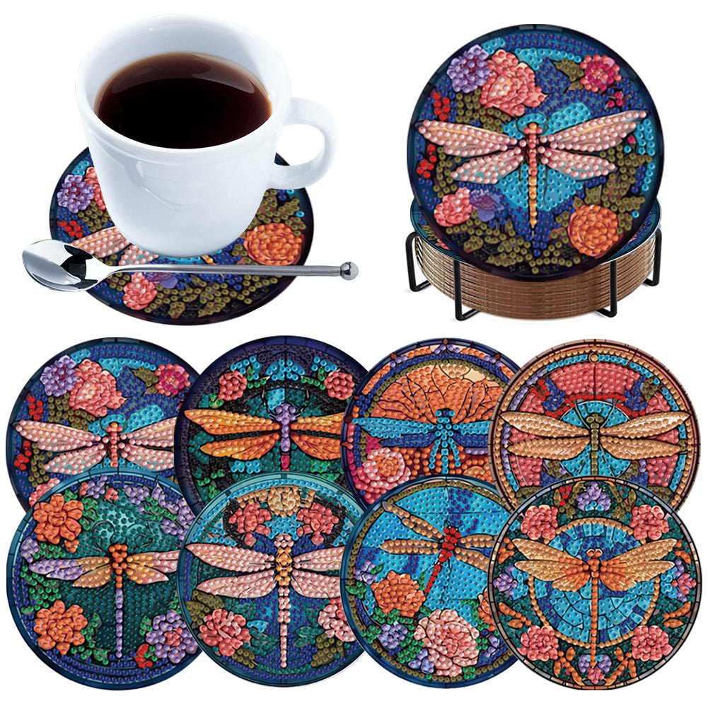 8pcs DIY Diamond Painting Coasters Kits Wooden Diamond Coaster Craft with Holder
