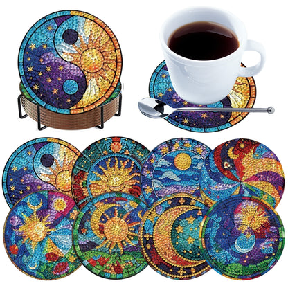 8pcs DIY Diamond Painting Coasters Kits Wooden Diamond Coaster Craft with Holder