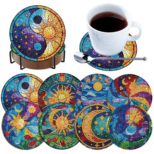 8pcs DIY Diamond Painting Coasters Kits Wooden Diamond Coaster Craft with Holder