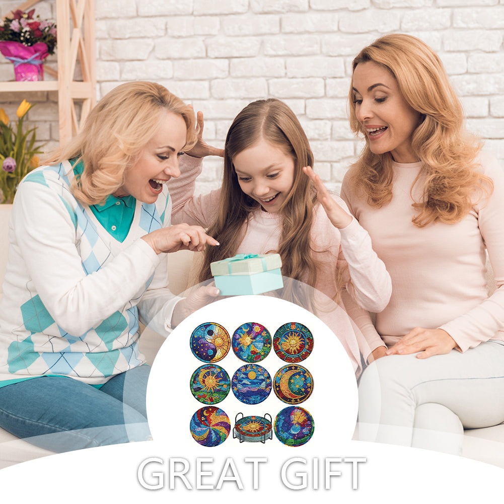 8pcs DIY Diamond Painting Coasters Kits Wooden Diamond Coaster Craft with Holder