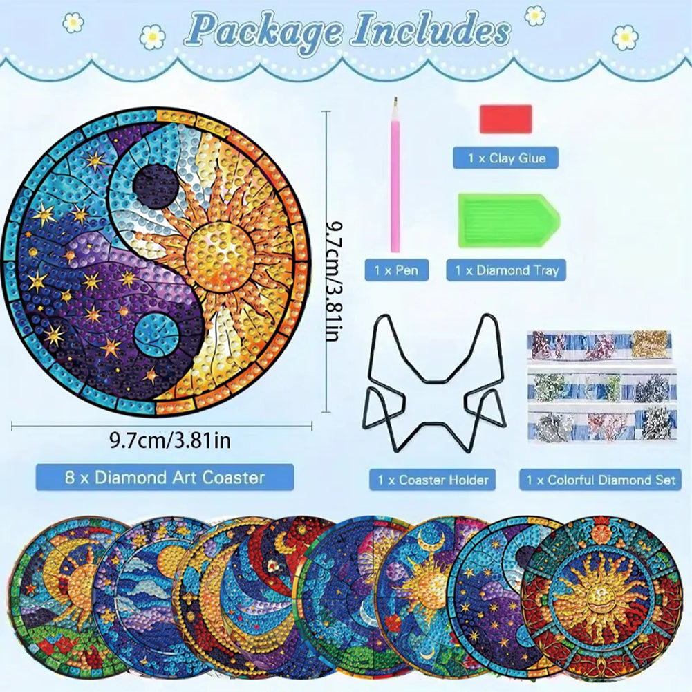 8pcs DIY Diamond Painting Coasters Kits Wooden Diamond Coaster Craft with Holder