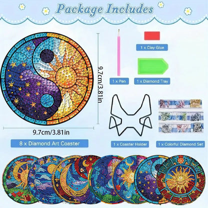 8pcs DIY Diamond Painting Coasters Kits Wooden Diamond Coaster Craft with Holder