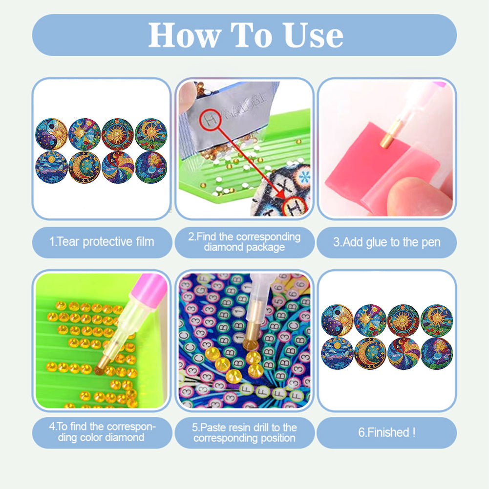 8pcs DIY Diamond Painting Coasters Kits Wooden Diamond Coaster Craft with Holder