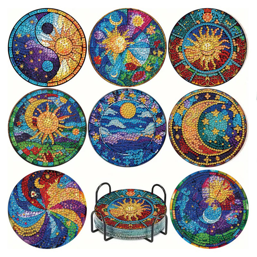 8pcs DIY Diamond Painting Coasters Kits Wooden Diamond Coaster Craft with Holder