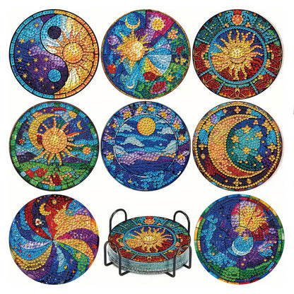 8pcs DIY Diamond Painting Coasters Kits Wooden Diamond Coaster Craft with Holder