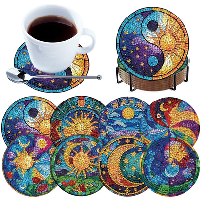 8pcs DIY Diamond Painting Coasters Kits Wooden Diamond Coaster Craft with Holder