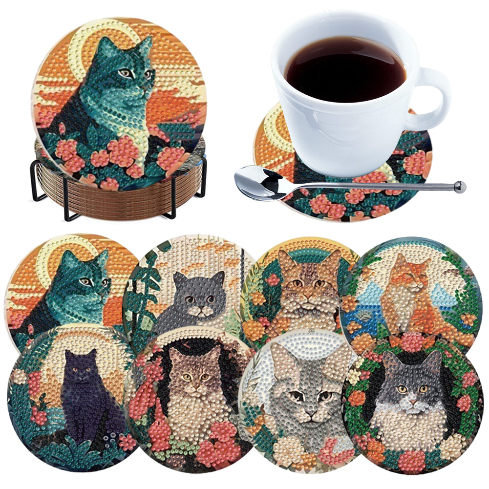 8pcs DIY Diamond Painting Coasters Kits Wooden Diamond Coaster Craft with Holder