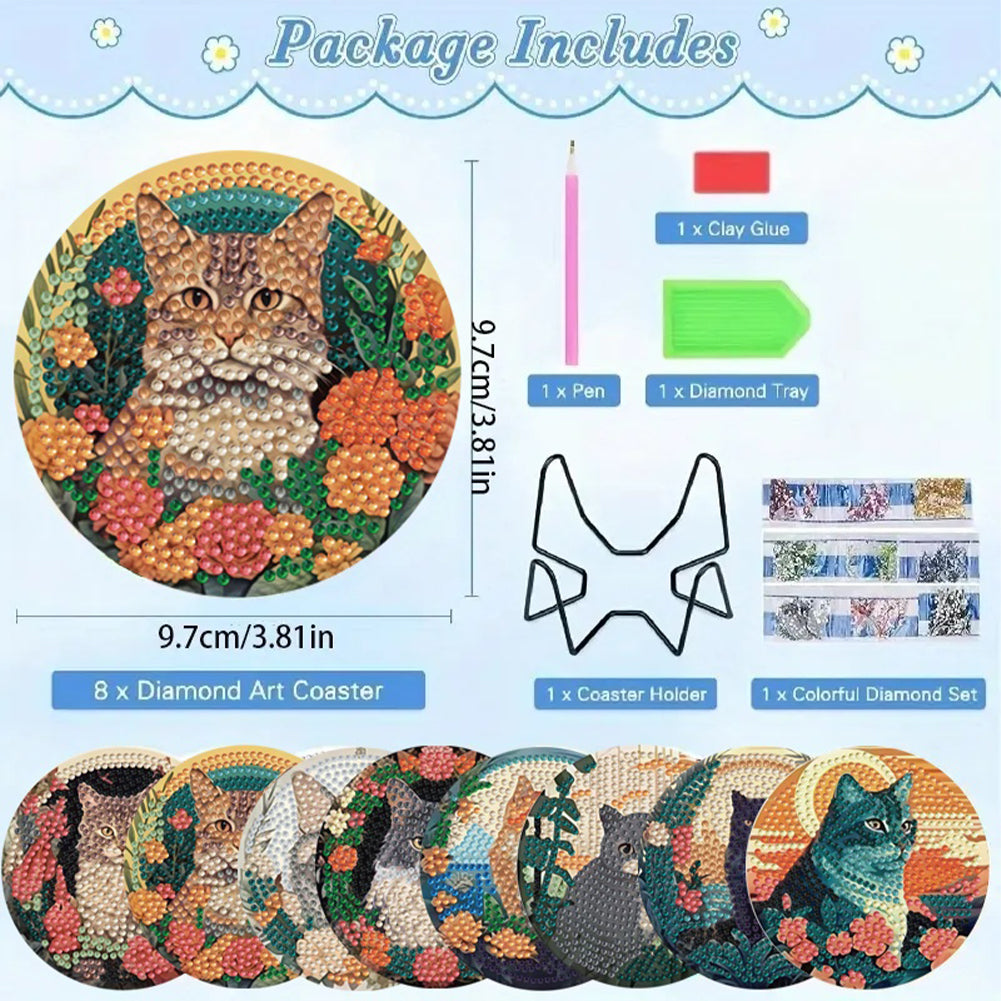 8pcs DIY Diamond Painting Coasters Kits Wooden Diamond Coaster Craft with Holder