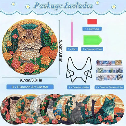 8pcs DIY Diamond Painting Coasters Kits Wooden Diamond Coaster Craft with Holder