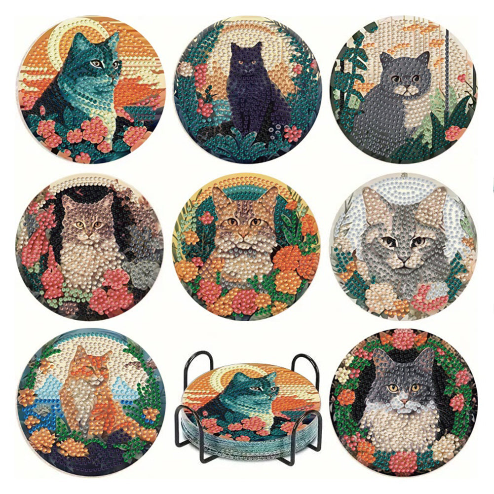 8pcs DIY Diamond Painting Coasters Kits Wooden Diamond Coaster Craft with Holder