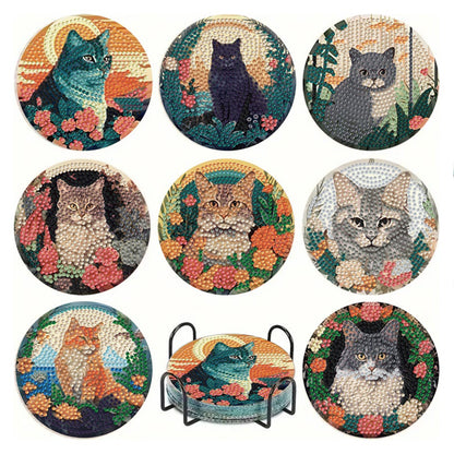 8pcs DIY Diamond Painting Coasters Kits Wooden Diamond Coaster Craft with Holder