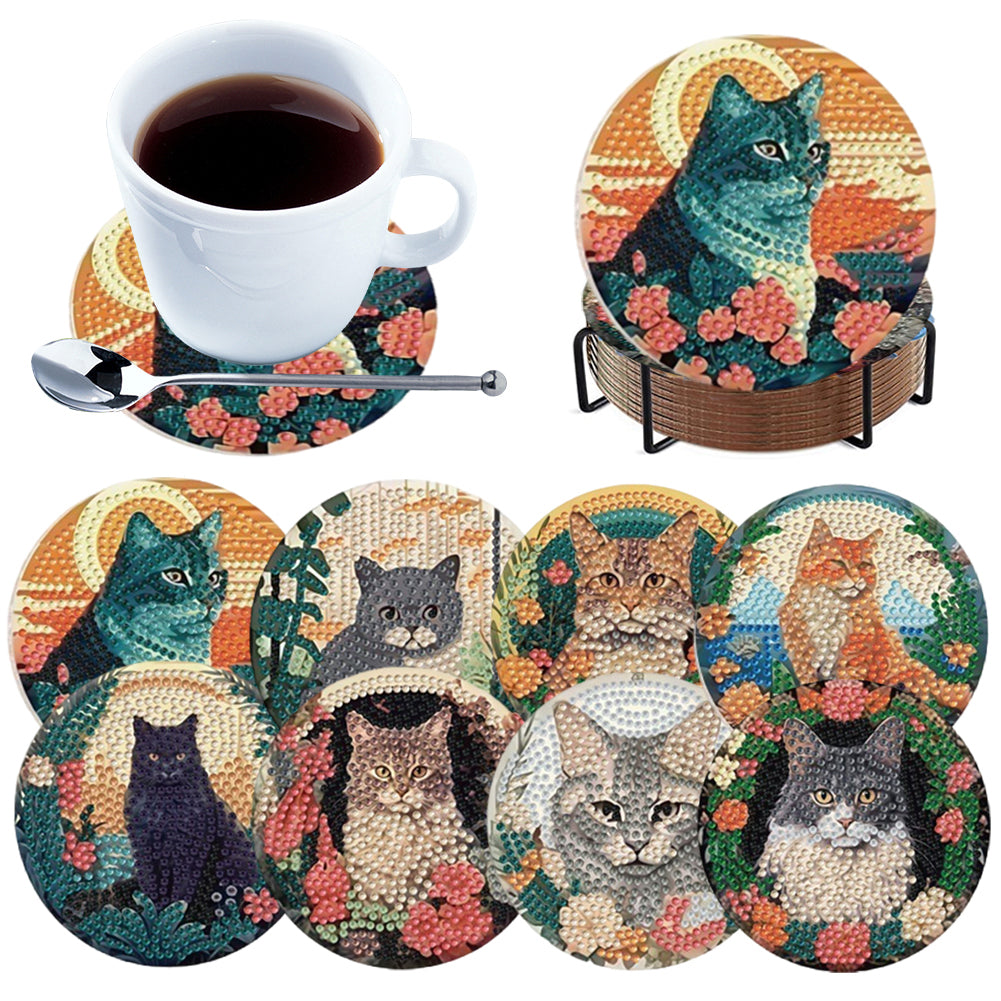 8pcs DIY Diamond Painting Coasters Kits Wooden Diamond Coaster Craft with Holder