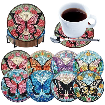 8pcs DIY Diamond Painting Coasters Kits Wooden Diamond Coaster Craft with Holder