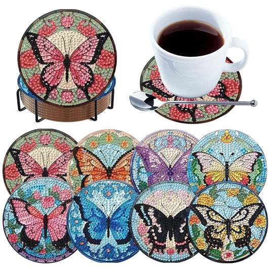 8pcs DIY Diamond Painting Coasters Kits Wooden Diamond Coaster Craft with Holder