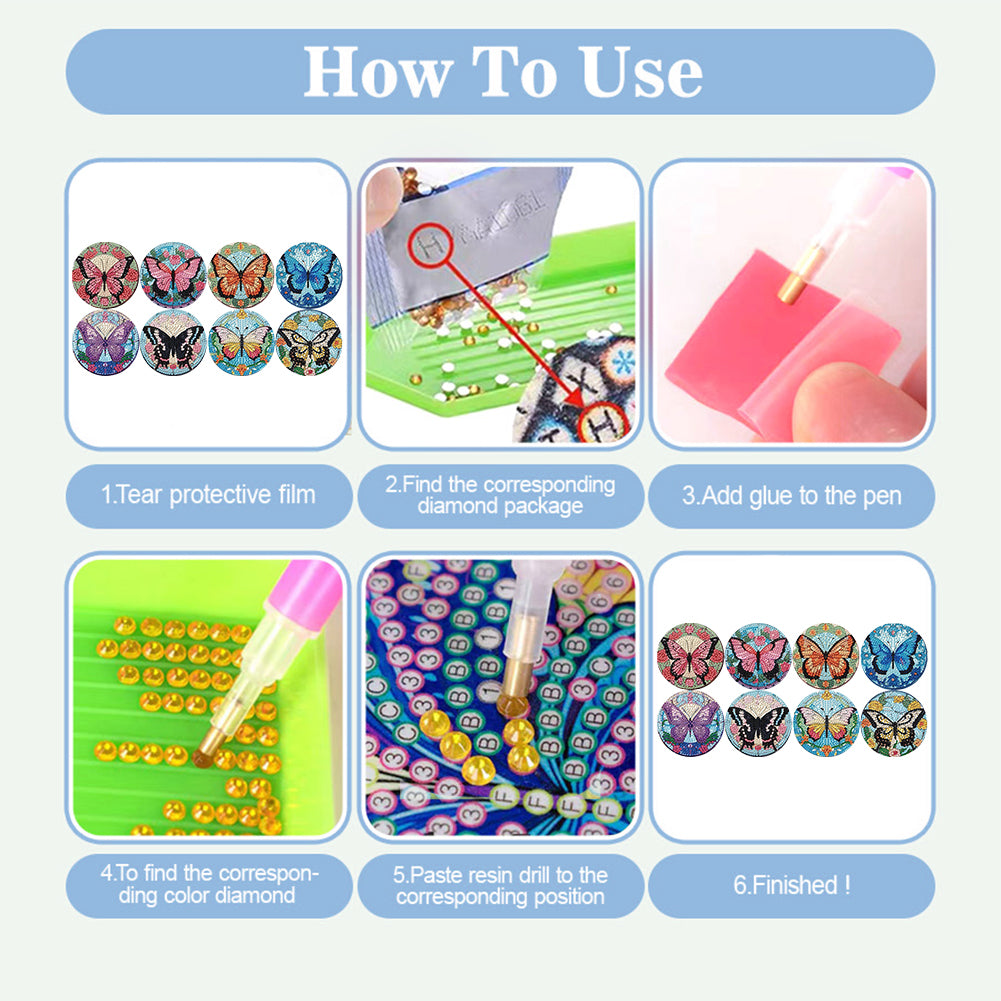 8pcs DIY Diamond Painting Coasters Kits Wooden Diamond Coaster Craft with Holder