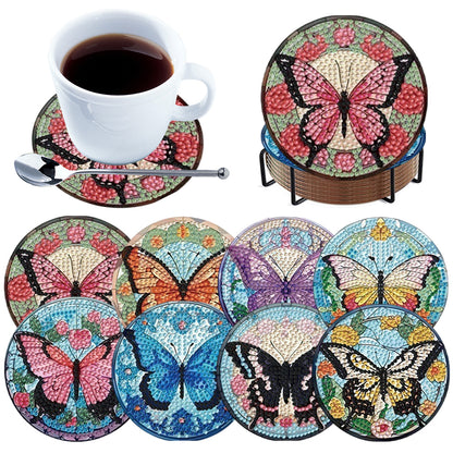8pcs DIY Diamond Painting Coasters Kits Wooden Diamond Coaster Craft with Holder