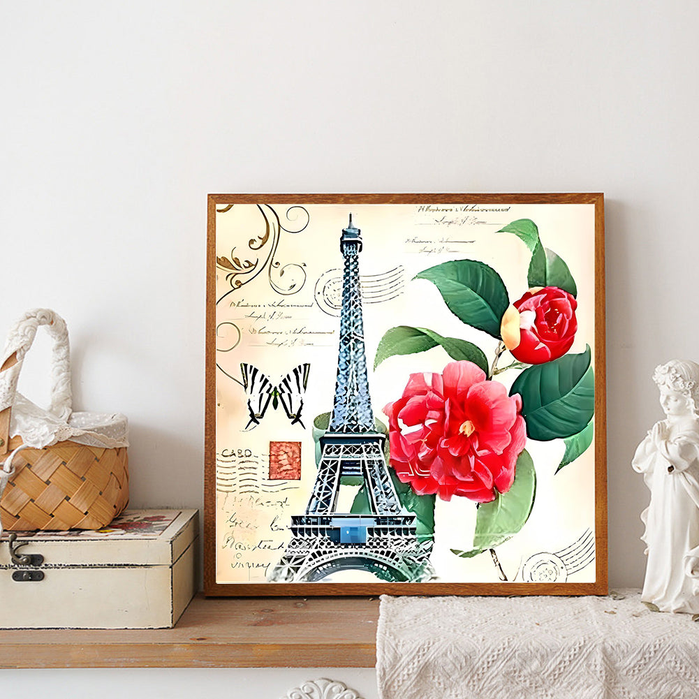 Eiffel Tower And Camellias - Full Round Drill Diamond Painting 30*30CM