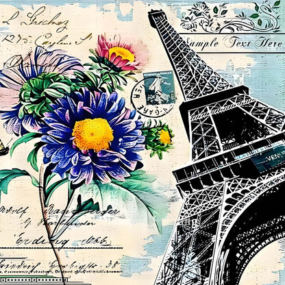 Eiffel Tower And Chrysanthemums - Full Round Drill Diamond Painting 30*30CM