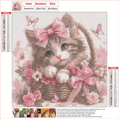 Cute Pink Cat - Full Round Drill Diamond Painting 30*30CM