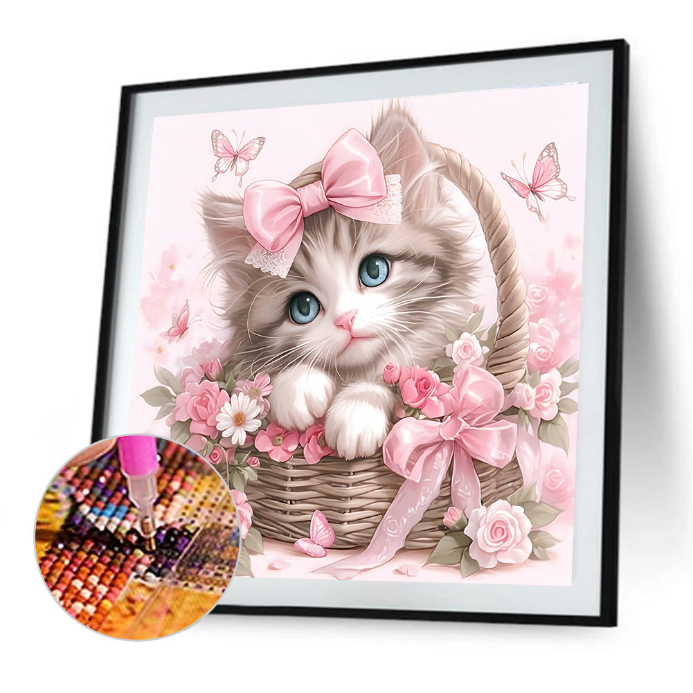 Cute Pink Cat - Full Round Drill Diamond Painting 30*30CM
