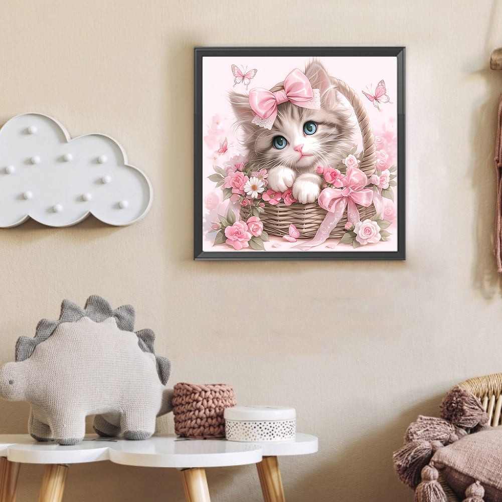Cute Pink Cat - Full Round Drill Diamond Painting 30*30CM
