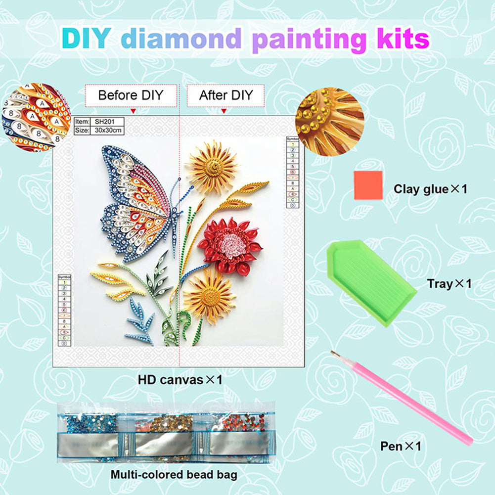 Paper Quilling Butterfly - Special Shaped Drill Diamond Painting 30*30CM