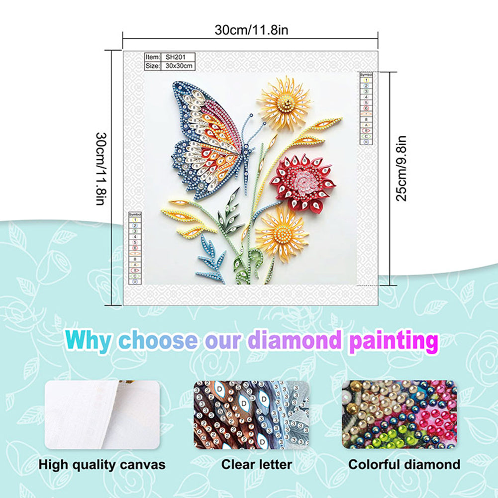 Paper Quilling Butterfly - Special Shaped Drill Diamond Painting 30*30CM