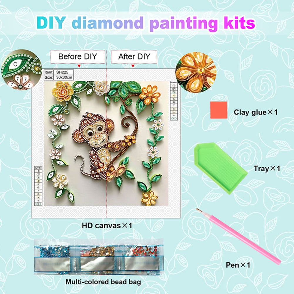 Paper Quilling Monkey - Special Shaped Drill Diamond Painting 30*30CM