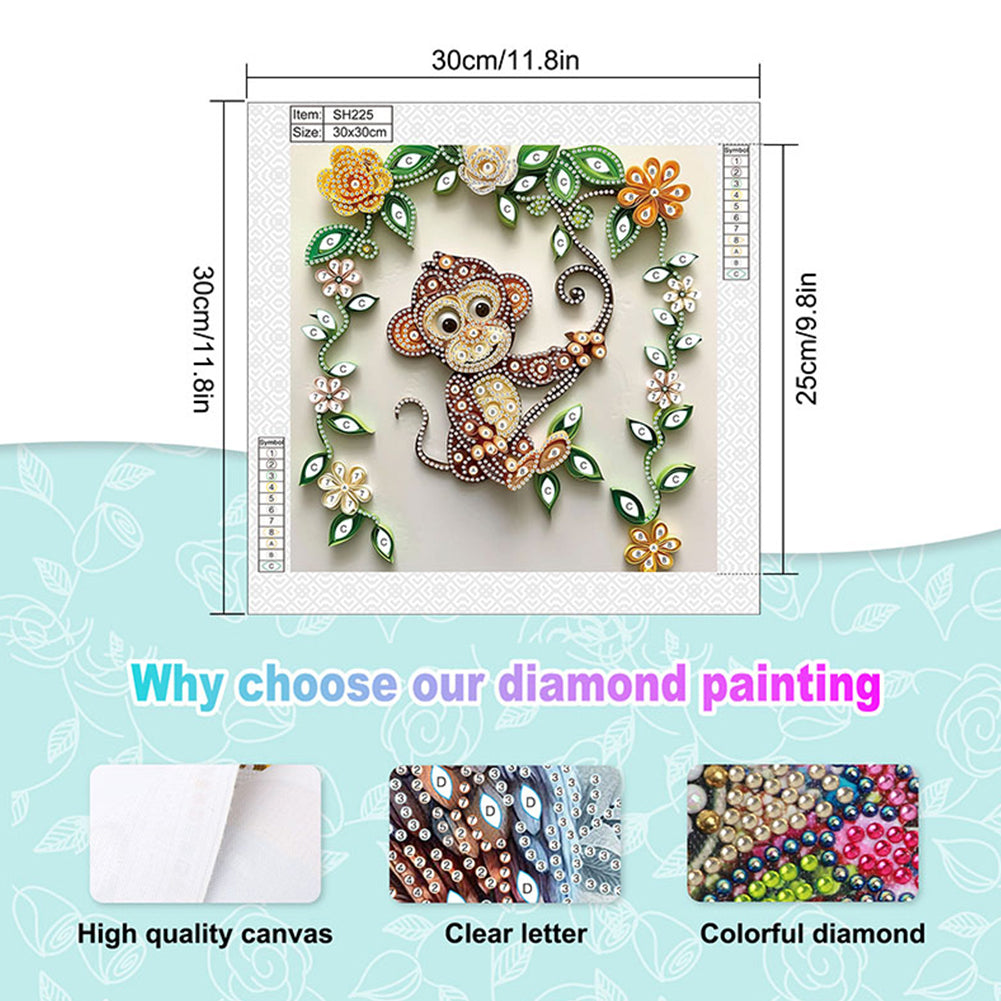 Paper Quilling Monkey - Special Shaped Drill Diamond Painting 30*30CM