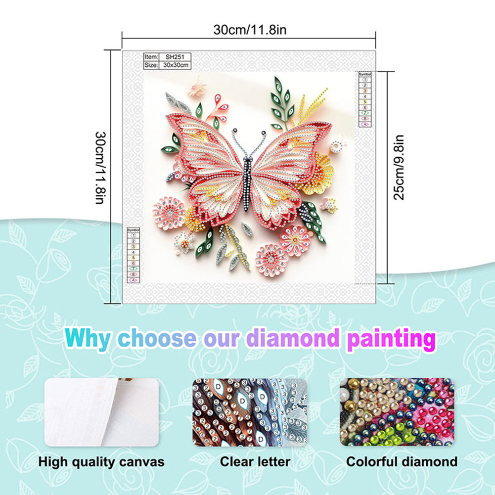 Paper Quilling Butterfly - Special Shaped Drill Diamond Painting 30*30CM