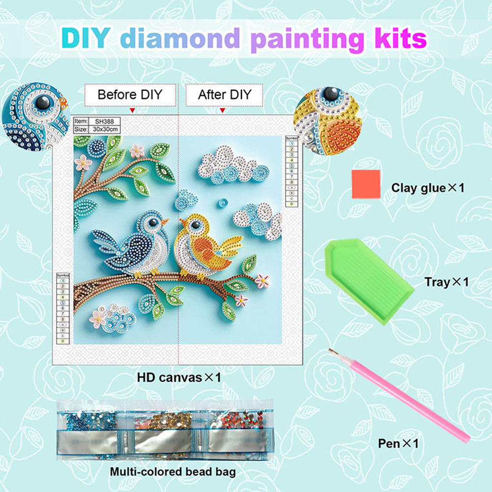 Paper Quilling Bird - Special Shaped Drill Diamond Painting 30*30CM