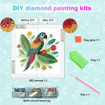 Quilled Parrot - Special Shaped Drill Diamond Painting 30*30CM