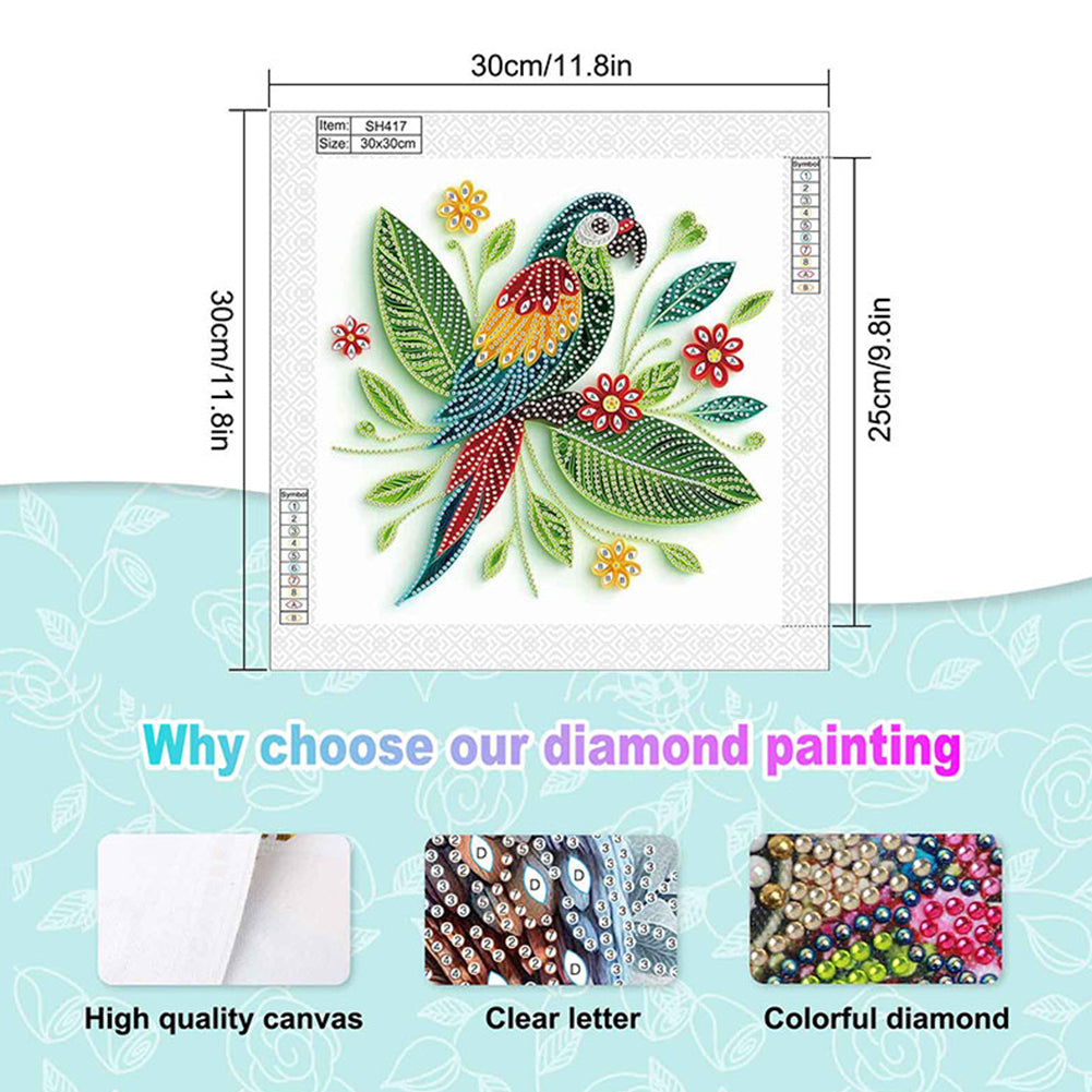 Quilled Parrot - Special Shaped Drill Diamond Painting 30*30CM