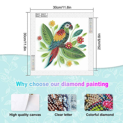 Quilled Parrot - Special Shaped Drill Diamond Painting 30*30CM