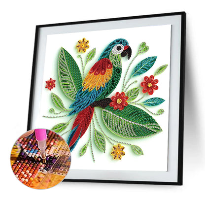 Quilled Parrot - Special Shaped Drill Diamond Painting 30*30CM
