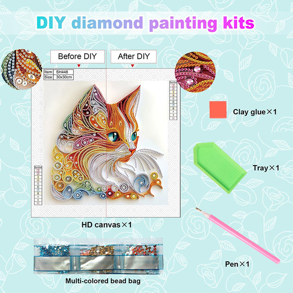 Paper Quilling Cat - Special Shaped Drill Diamond Painting 30*30CM