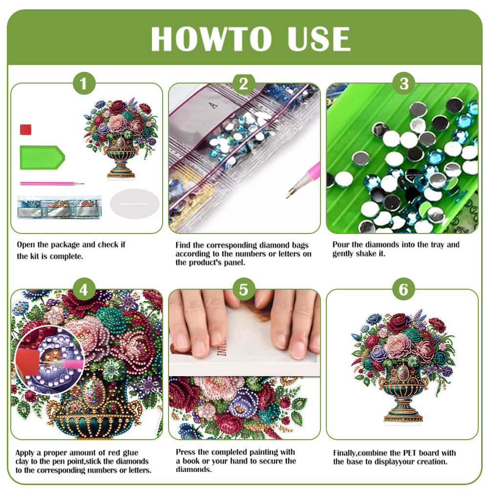 2D Flat Vase DIY Desktop Diamond Art Kits Diamond Painting Desktop Ornaments Kit
