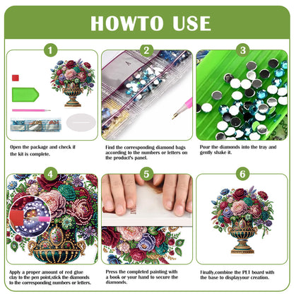 2D Flat Vase DIY Desktop Diamond Art Kits Diamond Painting Desktop Ornaments Kit