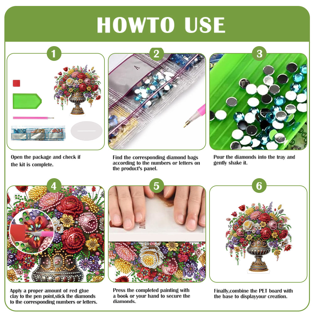 2D Flat Vase DIY Desktop Diamond Art Kits Diamond Painting Desktop Ornaments Kit