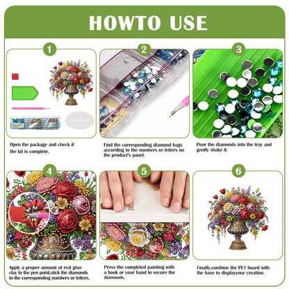 2D Flat Vase DIY Desktop Diamond Art Kits Diamond Painting Desktop Ornaments Kit