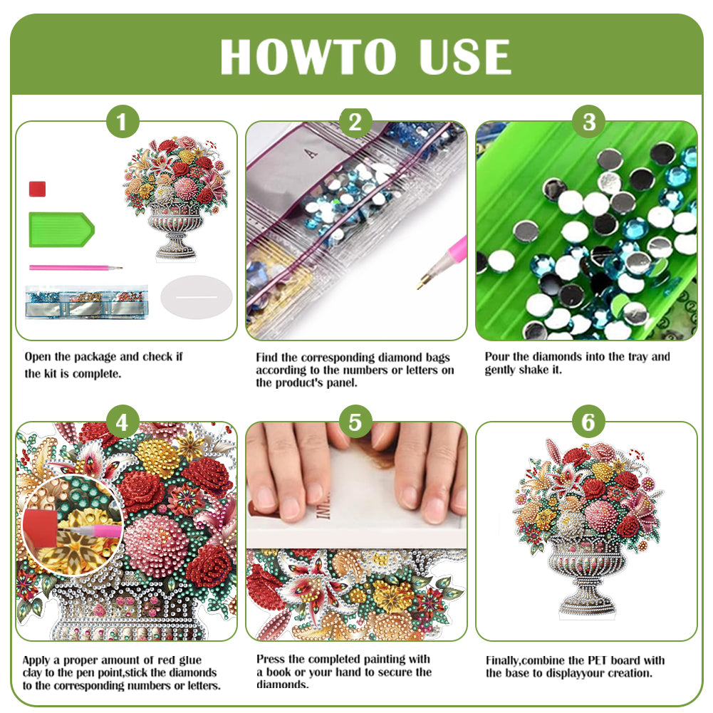 2D Flat Vase DIY Desktop Diamond Art Kits Diamond Painting Desktop Ornaments Kit