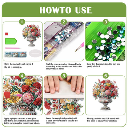 2D Flat Vase DIY Desktop Diamond Art Kits Diamond Painting Desktop Ornaments Kit