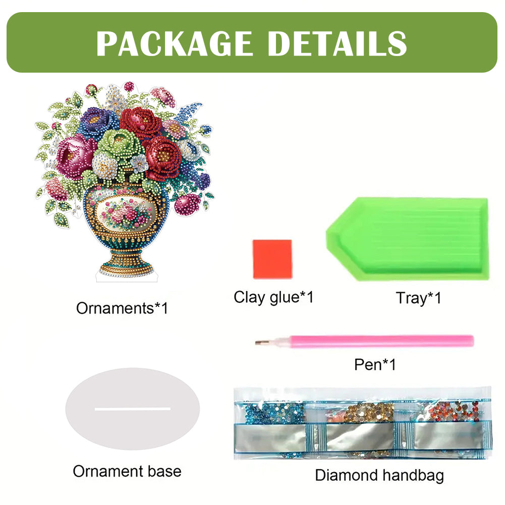 2D Flat Vase DIY Desktop Diamond Art Kits Diamond Painting Desktop Ornaments Kit
