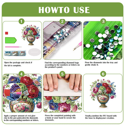 2D Flat Vase DIY Desktop Diamond Art Kits Diamond Painting Desktop Ornaments Kit