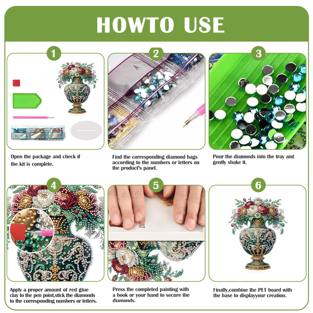 2D Flat Vase DIY Desktop Diamond Art Kits Diamond Painting Desktop Ornaments Kit