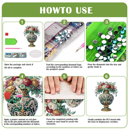 2D Flat Vase DIY Desktop Diamond Art Kits Diamond Painting Desktop Ornaments Kit