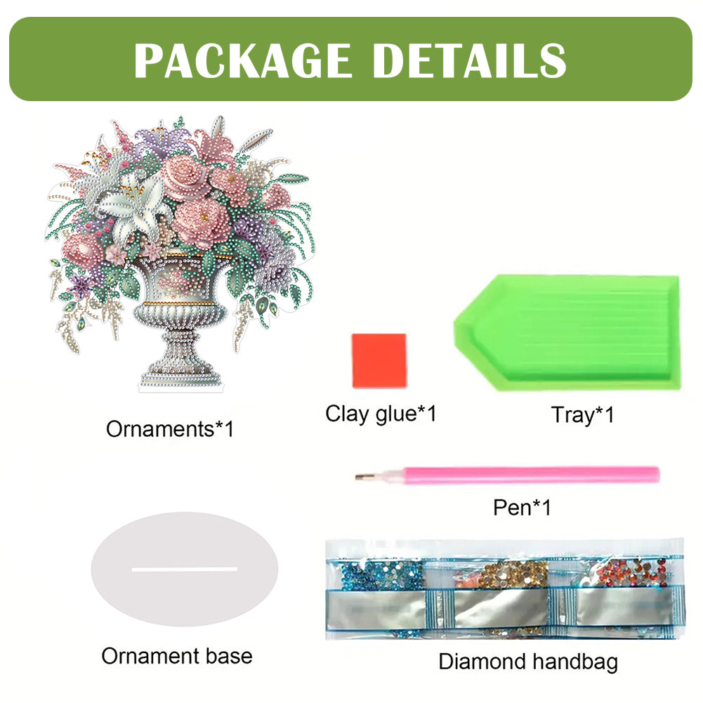 2D Flat Vase DIY Desktop Diamond Art Kits Diamond Painting Desktop Ornaments Kit