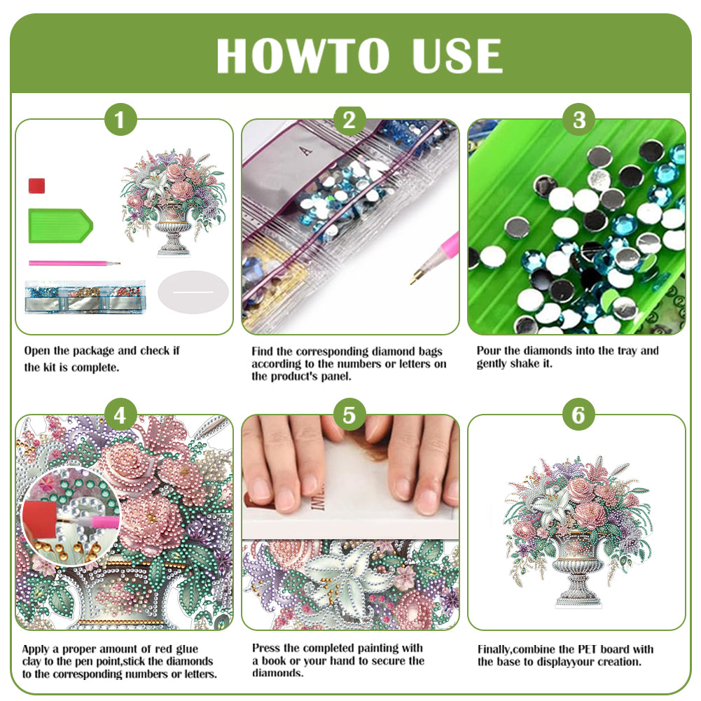 2D Flat Vase DIY Desktop Diamond Art Kits Diamond Painting Desktop Ornaments Kit