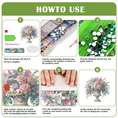 2D Flat Vase DIY Desktop Diamond Art Kits Diamond Painting Desktop Ornaments Kit